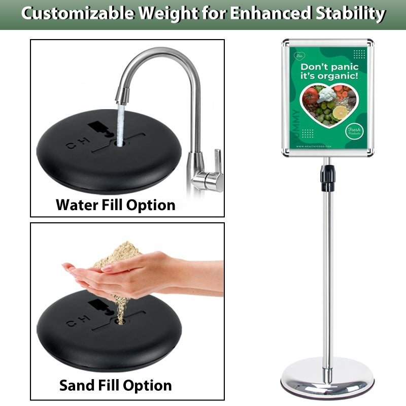 Mutualsign Poster Stand Holder Adjustable Pedestal Floor Standing Sign Holder Vertical and Horizontal View Sign Display, Aluminum Snap Open Frame with Safety Corner (Sliver-8.5x11) - Image 5